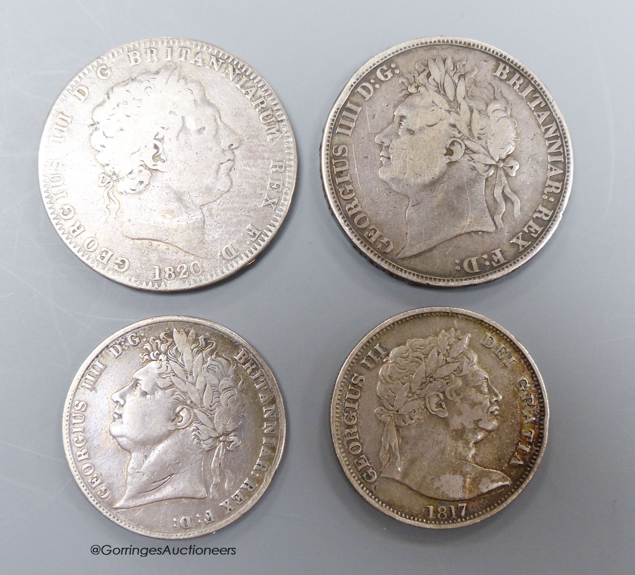 Two crowns, 1820 and 1822 and two half crowns 1817, F and 1823 (S.3808), F